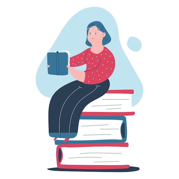 Милая женщина читает книгу иллюстрации шаржа