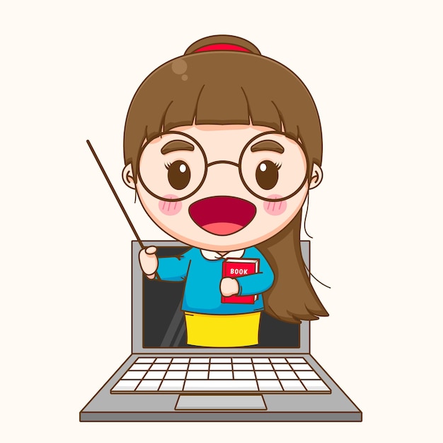 귀여운 여자 교사 온라인 교육 개념 만화