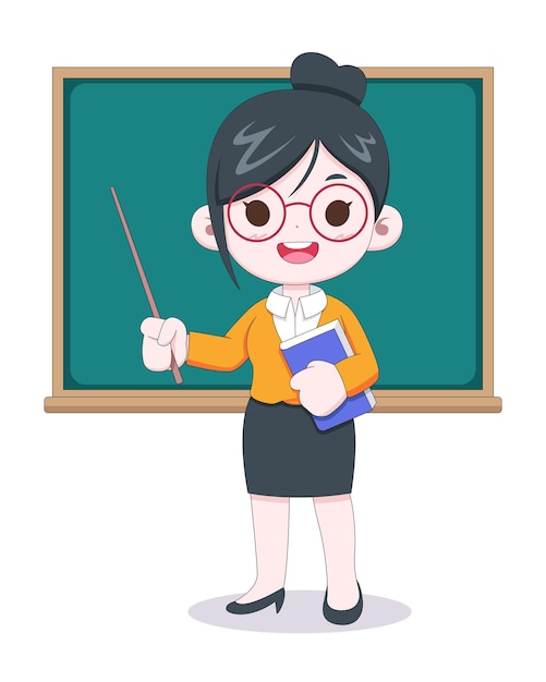 Vector cute woman teacher teaching cartoon illustration