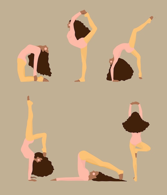 Vector cute women doing yoga poses