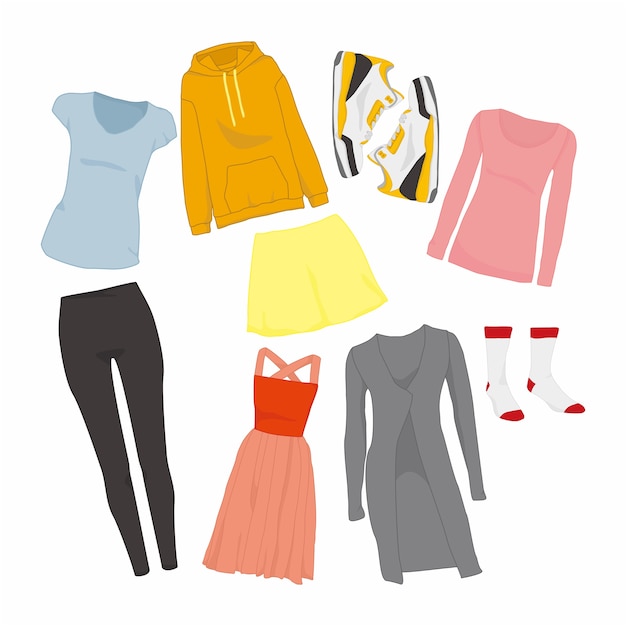 Vector cute women fashion style items illustration set