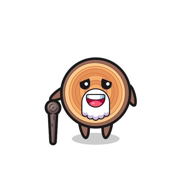 Cute wood grain grandpa is holding a stick