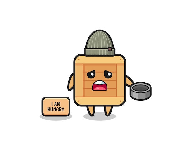 Cute wooden box beggar cartoon character