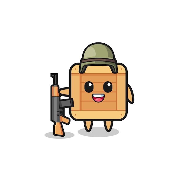 Cute wooden box mascot as a soldier , cute design