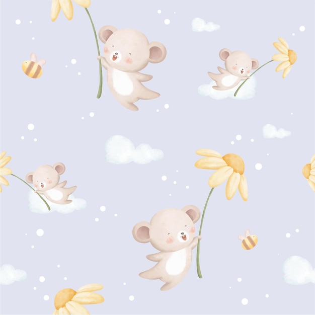 Cute woodland animal Seamless pattern background. Watercolor illustration.