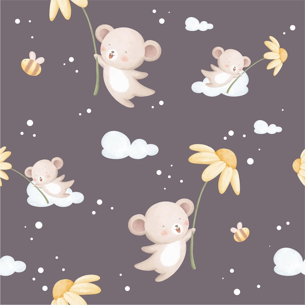 Vector cute woodland animal seamless pattern background. watercolor illustration.