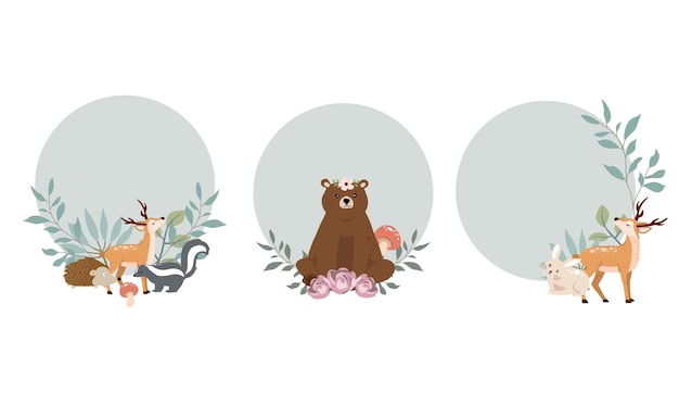 cute woodland object collection with animals