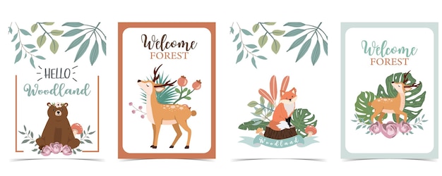 Vector cute woodland postcard with animals