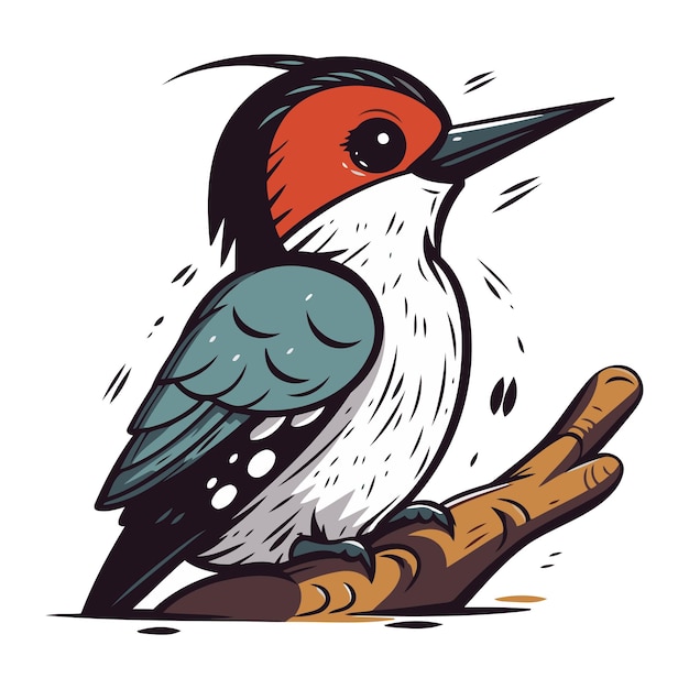 Cute woodpecker bird sitting on a branch Vector illustration