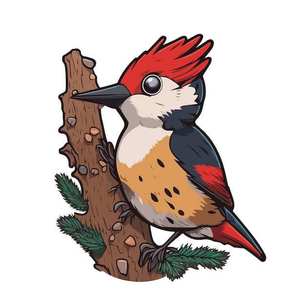 Vector cute woodpecker cartoon style