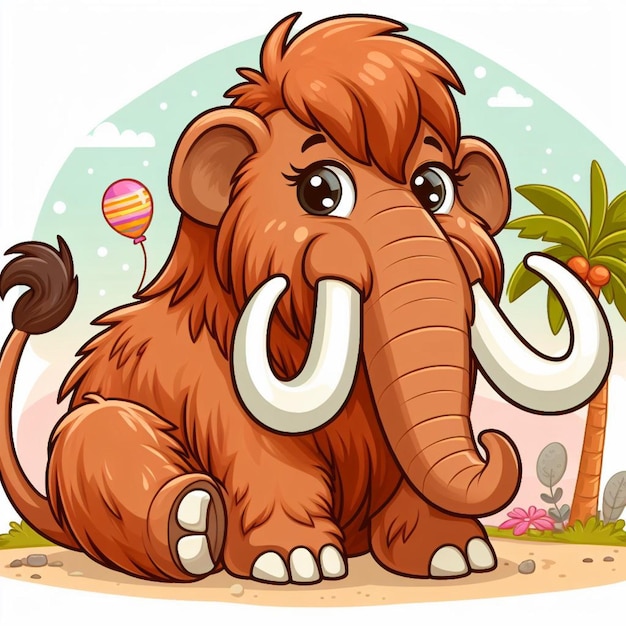 Cute Woolly Mammoth Vector Cartoon illustration