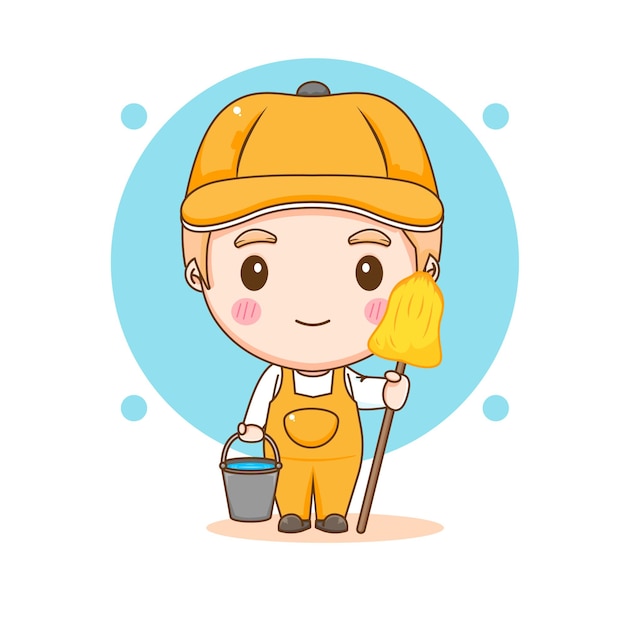 Cute Worker of cleaning service cartoon character