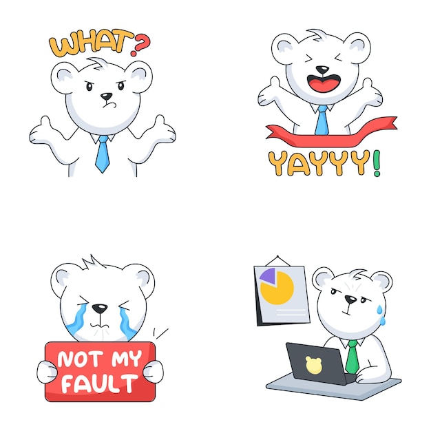 Cute Working Bear Flat Stickers