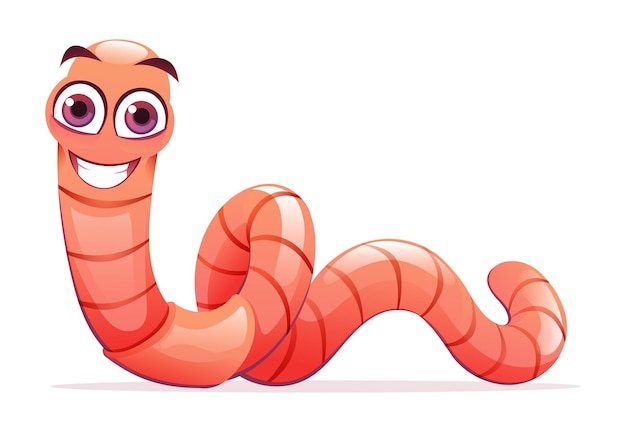 Vector cute worm cartoon illustration isolated on white background