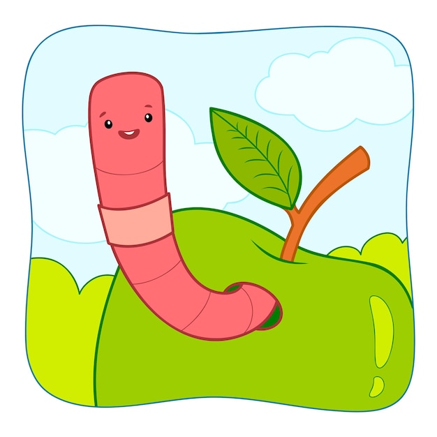 Vettore simpatico cartone animato di verme vettore di clipart di verme sfondo della natura