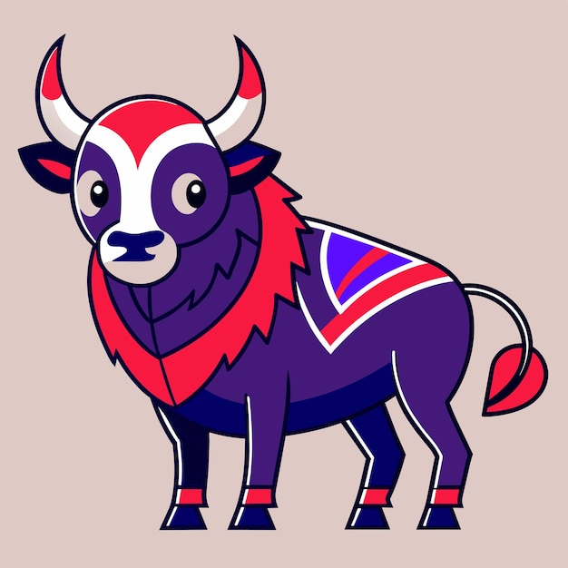 Vettore carino bufalo yak toro disegnato a mano personaggio di cartone animato adesivo icona concetto illustrazione isolata