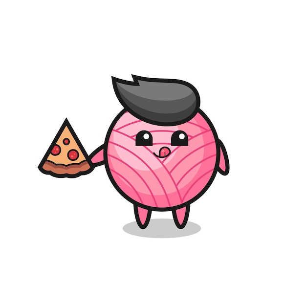 Cute yarn ball cartoon eating pizza , cute style design for t shirt, sticker, logo element