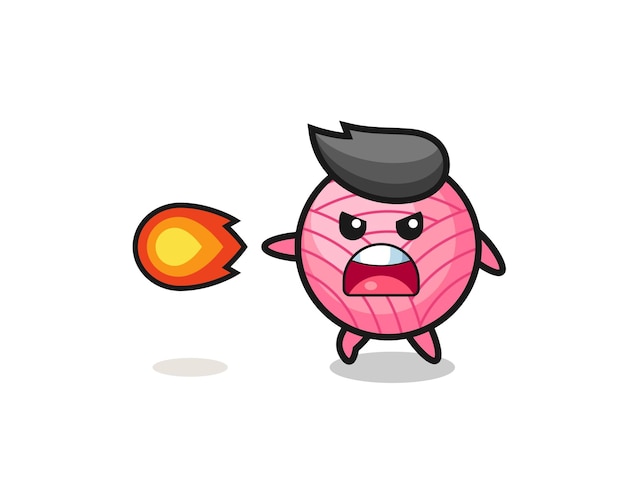 Cute yarn ball mascot is shooting fire power cute design