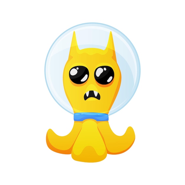 Cute yellow alien with big eyes wearing spacesuit cartoon