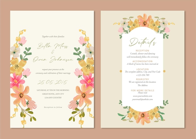 Cute yellow and beige floral wedding invitation