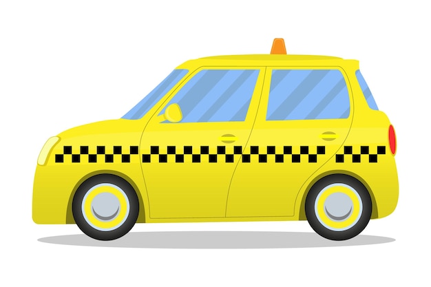 Cute yellow cartoon taxi car isolated on white background Vector illustration