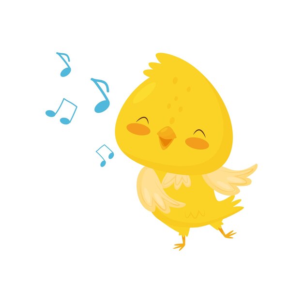 Cute yellow chicken singing funny bird cartoon character vector illustration isolated on a white background