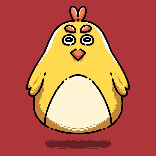 Cute yellow chiken in cartoon style