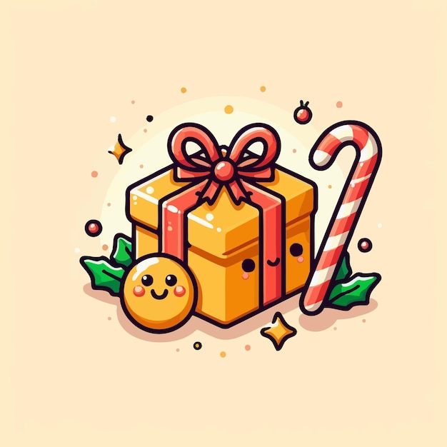 Cute yellow christmas present illustration