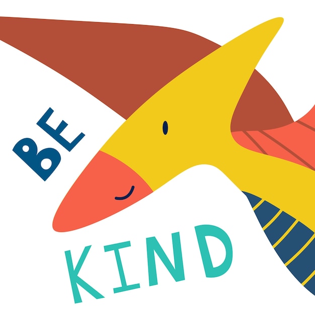 Cute yellow dinosaur and be kind slogan design for fashion graphics t shirt prints posters stickers etc eps