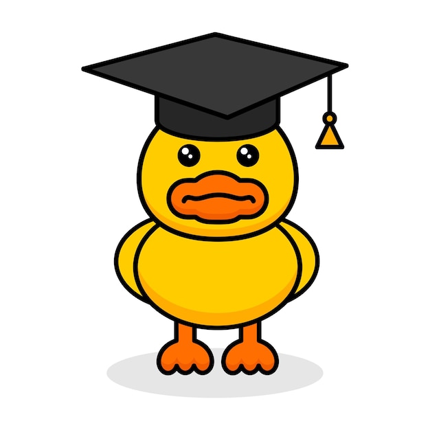 Vector cute yellow duck with graduation cap