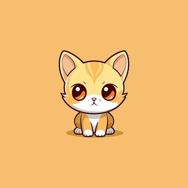 Cute yellow kawaii cat vector