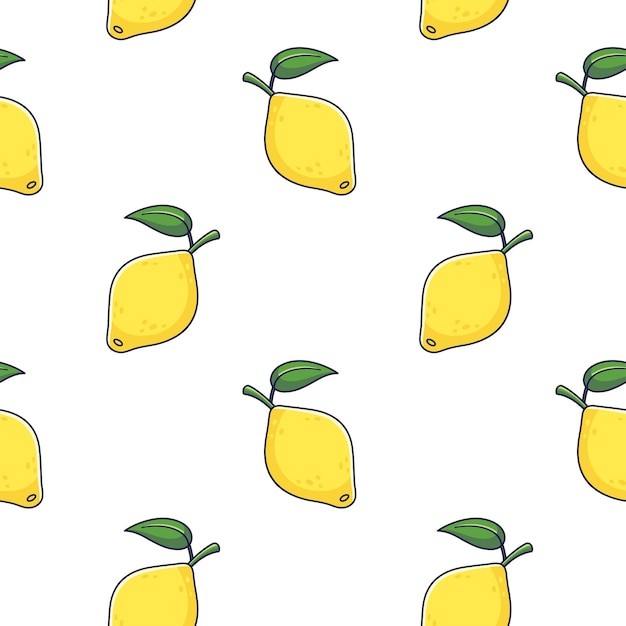 Cute yellow Lemon seamless pattern in doodle style Vector hand drawn cartoon Lemon illustration