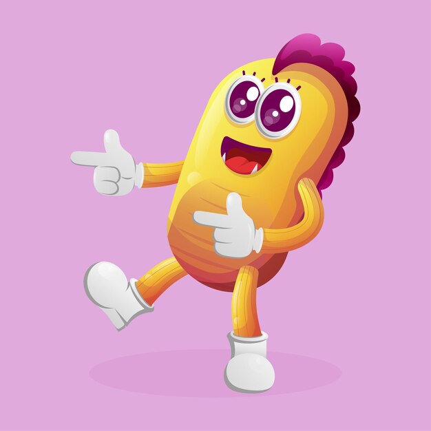 Cute yellow monster playful with pointed hand