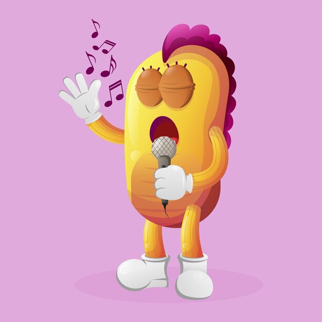 Cute yellow monster singing sing a song