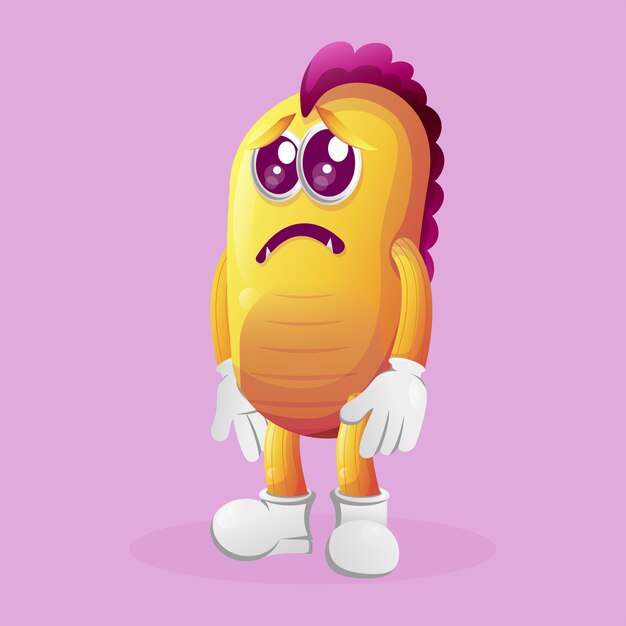 Vector cute yellow monster with sad expression