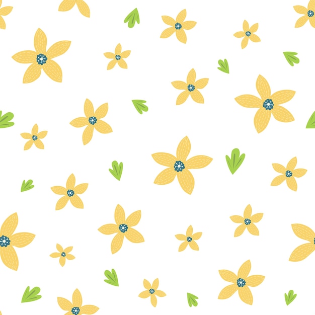 Cute yellow seamless floral pattern for kids baby apparel fabric textile wallpaper sleepwear pajamas