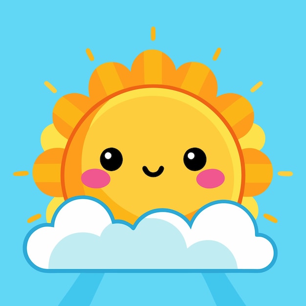 一個可愛的黃色日出雲卡通插圖孤立的平面向量