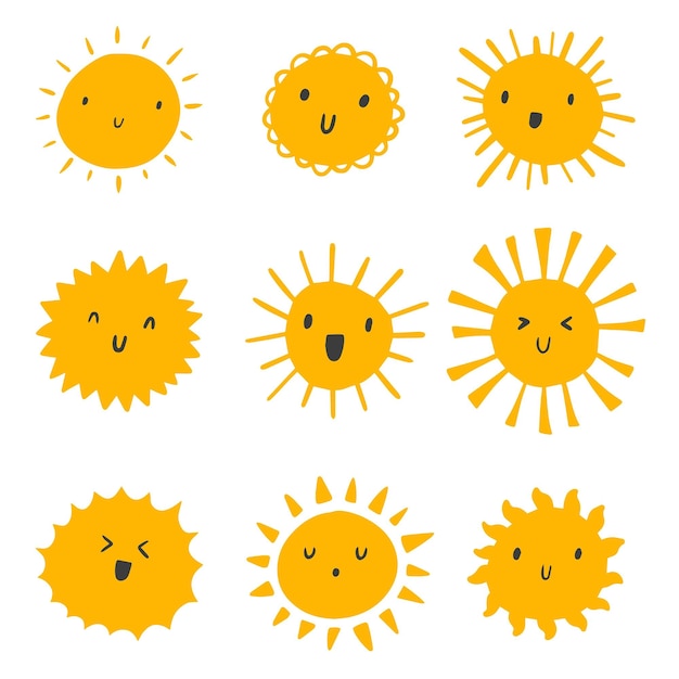 かわいい黄色い太陽ベクトルセット