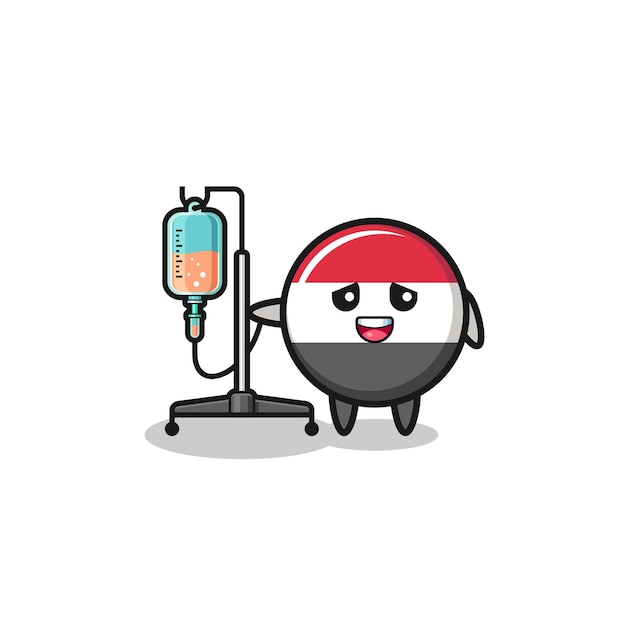 Cute yemen flag character standing with infusion pole