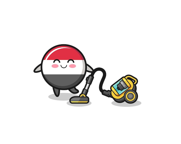 Cute yemen flag holding vacuum cleaner illustration