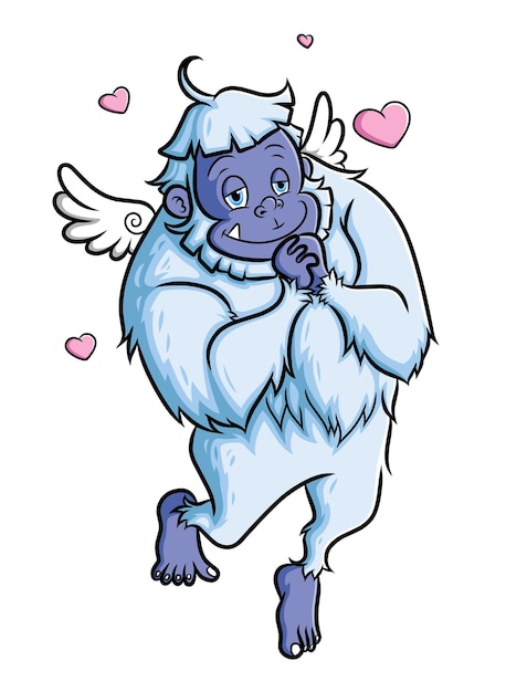 The cute yeti is feeling love and flying