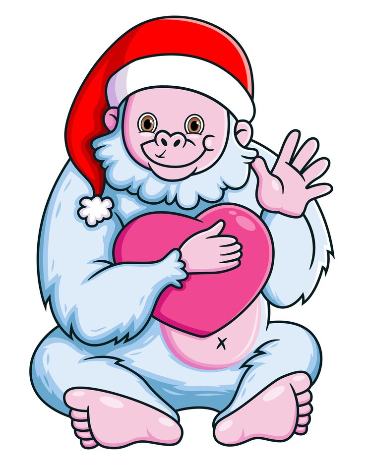 Vector cute yeti smiling and holding a heart pillow