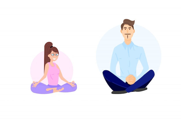 Cute yoga and meditation illustration in flat style