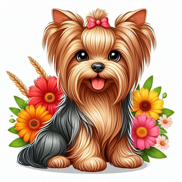 Cute Yorkshire Terrier Dog cartoon Vector Style white background