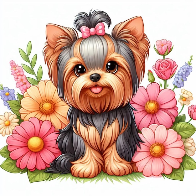 Cute Yorkshire Terrier Dog cartoon Vector Style white background