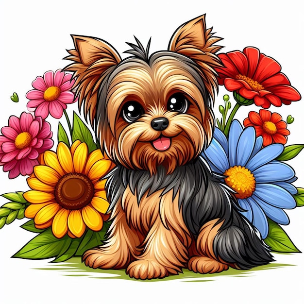 Cute Yorkshire Terrier Dog cartoon Vector Style white background