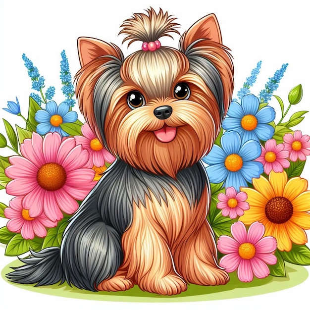 Милый йоркширский терьер собака мультфильм векторный стиль белый фон
