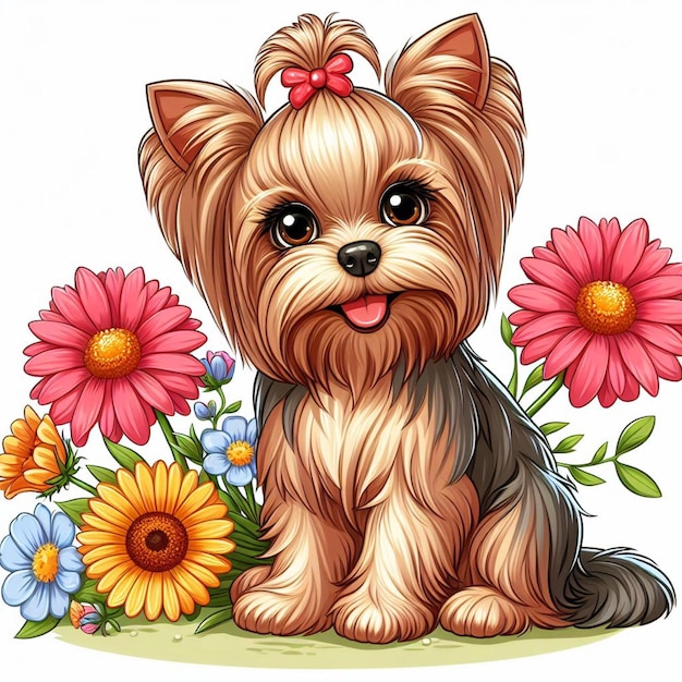 Cute yorkshire terrier dog cartoon vector style white background