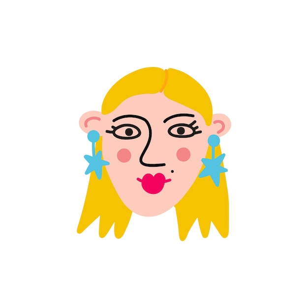 Vector cute young blonde face with cool earrings