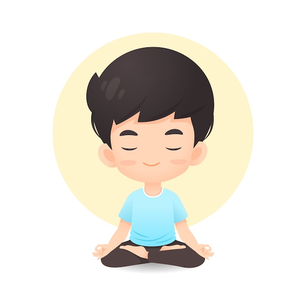 Premium Vector | Cute young boy cartoon in meditation pose
